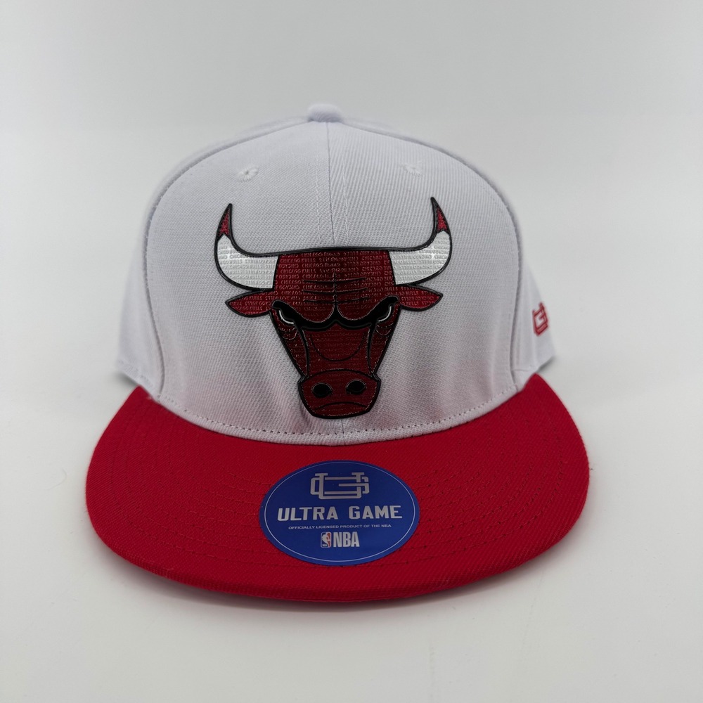 Ultra Game Chicago Bulls NBA Snapback Hat White Red Flat Brim VGMG481F OSFM